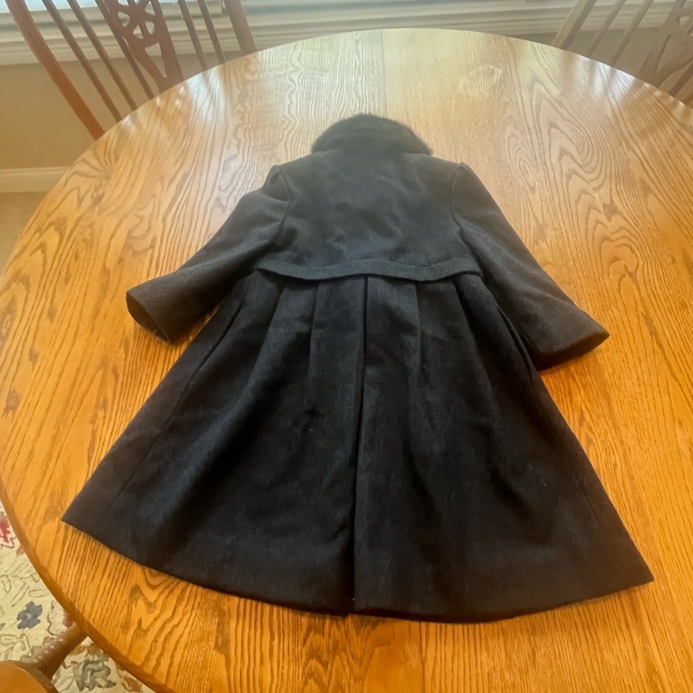 LAST CALL Rothschild Dark Gray Wool Blend Pleated Coat Girls 3 Faux Fur Collar - Picture 2 of 9